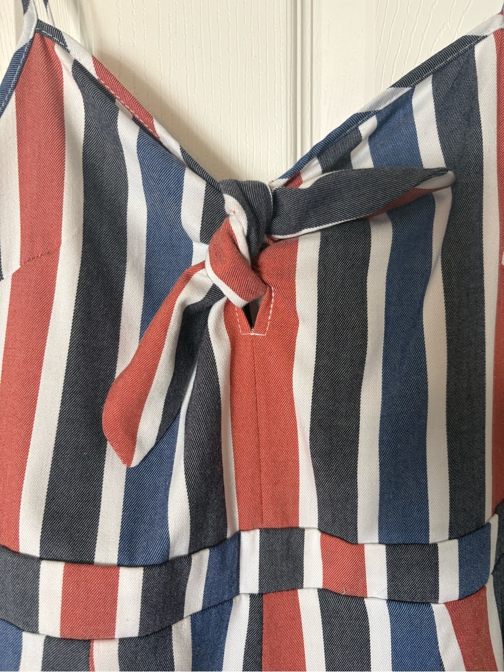 Romeo & Juliet Couture Striped Tie-Front Jumpsuit in Blue, Rust & White - Picture 3 of 5